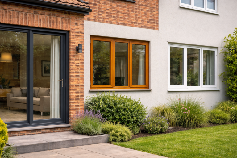 différentes menuiseries extérieures installées sur une façade rénovée