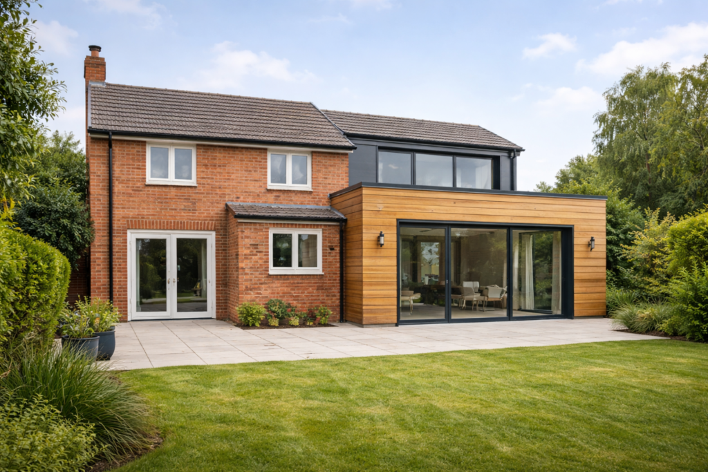 extension de maison moderne réussie après planification des travaux