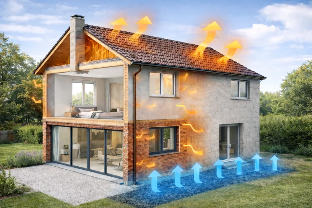 zones de déperdition thermique dans une maison à isoler en priorité